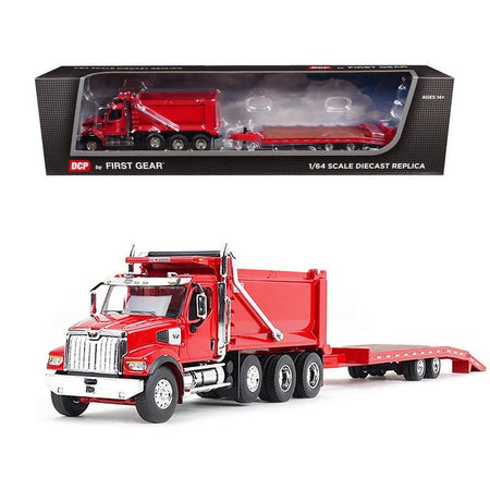 Western Star 49X Truck with Ox Bodies Dump & Beaver Tail Trailer Viper Red 1/64 Diecast Model by DCP/First Gear - First Gear - ModelCars.com