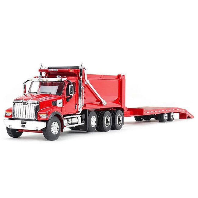 Western Star 49X Truck with Ox Bodies Dump & Beaver Tail Trailer Viper Red 1/64 Diecast Model by DCP/First Gear - First Gear - ModelCars.com