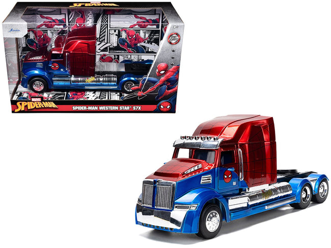 Western Star 57X Truck Tractor "Spider-Man" Blue and Red Metallic "Hollywood Rides" Series 1/24 Diecast Model by Jada-Jada-ModelCars.com
