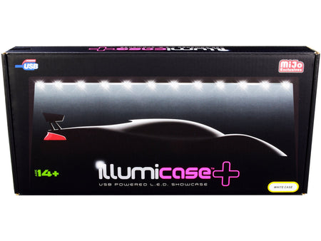 White Collectible Display Show Case Illumicase+ with LED Lights and Mirror Base and Back for 1/64 1/43 1/32 1/24 1/18 Scale Models by Illumibox-Illumibox-ModelCars.com