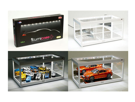 White Collectible Display Show Case Illumicase+ with LED Lights and Mirror Base and Back for 1/64 1/43 1/32 1/24 1/18 Scale Models by Illumibox-Illumibox-ModelCars.com