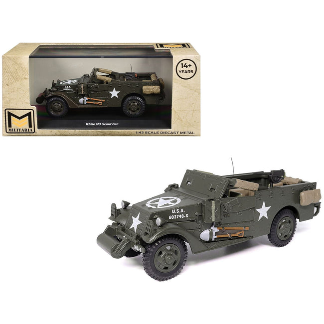 White M3 Scout Car Olive Drab "United States Army" 1/43 Diecast Model by Militaria Die Cast-Militaria Die Cast-ModelCars.com