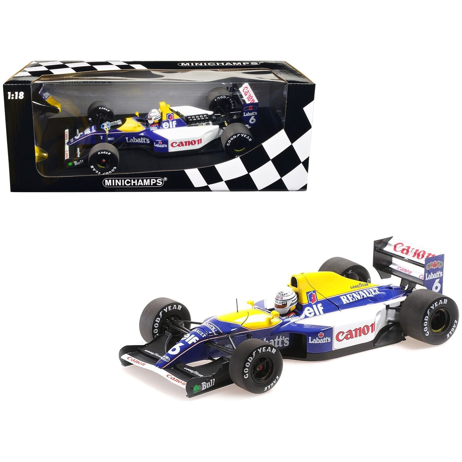 Williams Renault FW14B 6 Riccardo Patrese "Canon" F1 Formula One World Championship (1992) with Driver Limited Edition to 200 pieces Worldwide 1/18 Diecast Model Car by Minichamps - Minichamps - ModelCars.com