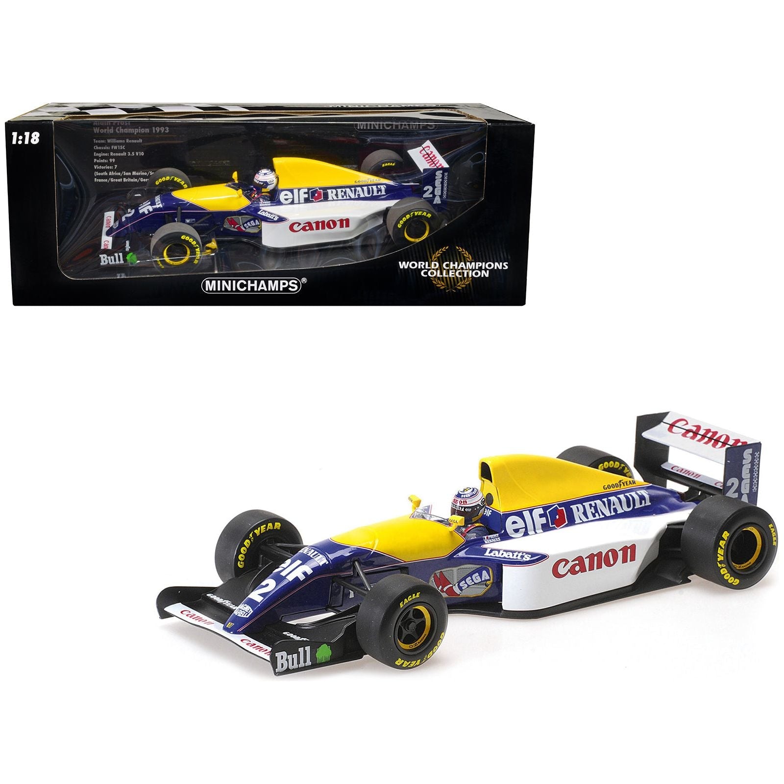 Williams Renault FW15C 2 Alain Prost "Canon" Winner F1 Formula One World Championship (1993) with Driver Limited Edition 1/18 Diecast Model Car by Minichamps - Minichamps - ModelCars.com