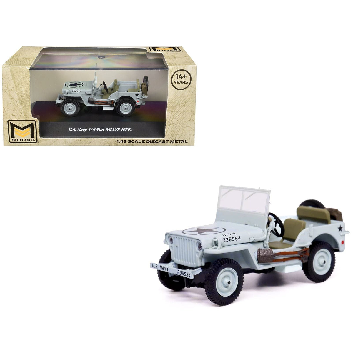Willys Jeep 1/4-Ton Car Light Blue "United States Navy" 1/43 Diecast Model by Militaria Die Cast-Militaria Die Cast-ModelCars.com