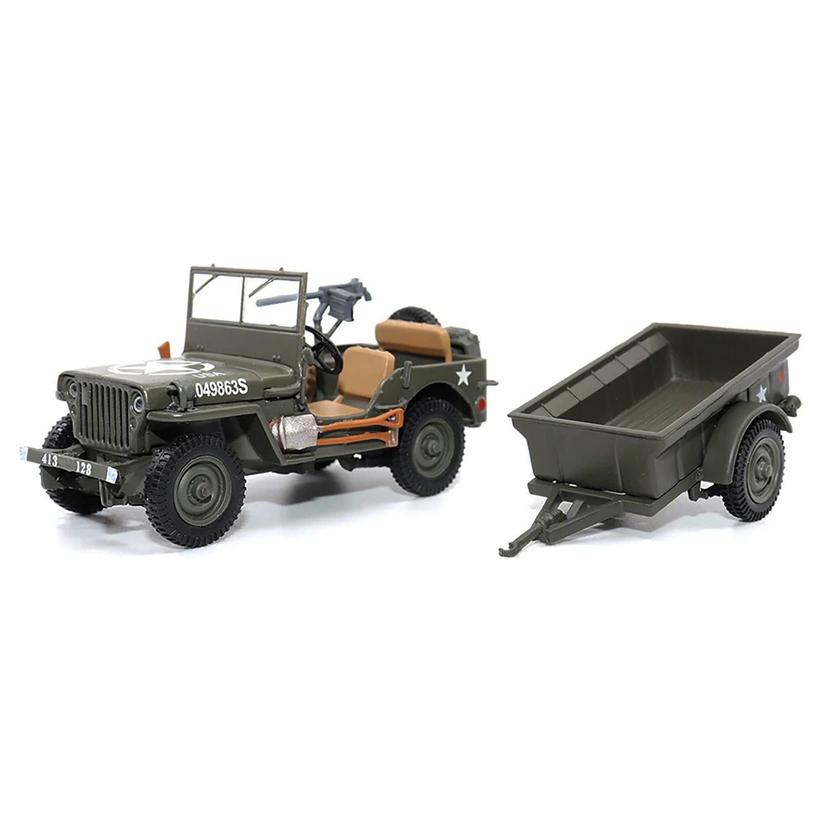 Willys Jeep 1/4 - Ton Utility Truck Olive Drab with Trailer "United States Army" 1/43 Diecast Model by Militaria Die Cast - Militaria Die Cast - ModelCars.com