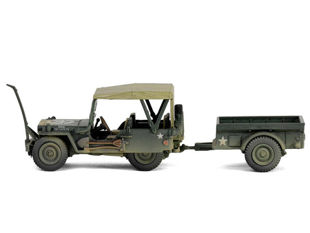 Willys MB Jeep with Trailer Olive Drab (Weathered) with Driver Figure "United States Army" "Mini AFV" Series 1/64 Diecast Model by Forces of Valor-Forces Of Valor-ModelCars.com