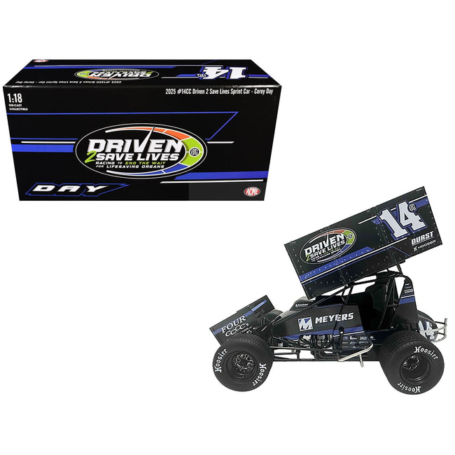 Winged Sprint Car #14CC Corey Day (Blue Version) "Driven 2 Save Lives" Jason Meyers Racing (2025) 1/18 Diecast Model Car by ACME-Acme-ModelCars.com