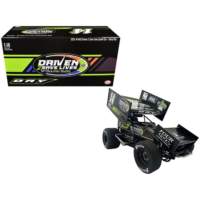 Winged Sprint Car #14CC Corey Day (Green Version) "Driven 2 Save Lives" Jason Meyers Racing (2025) 1/18 Diecast Model Car by ACME-Acme-ModelCars.com