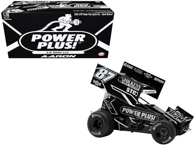 Winged Sprint Car 87 Aaron Reutzel "Power Plus" Black (2026) 1/18 Diecast Model Car by ACME-Acme-ModelCars.com
