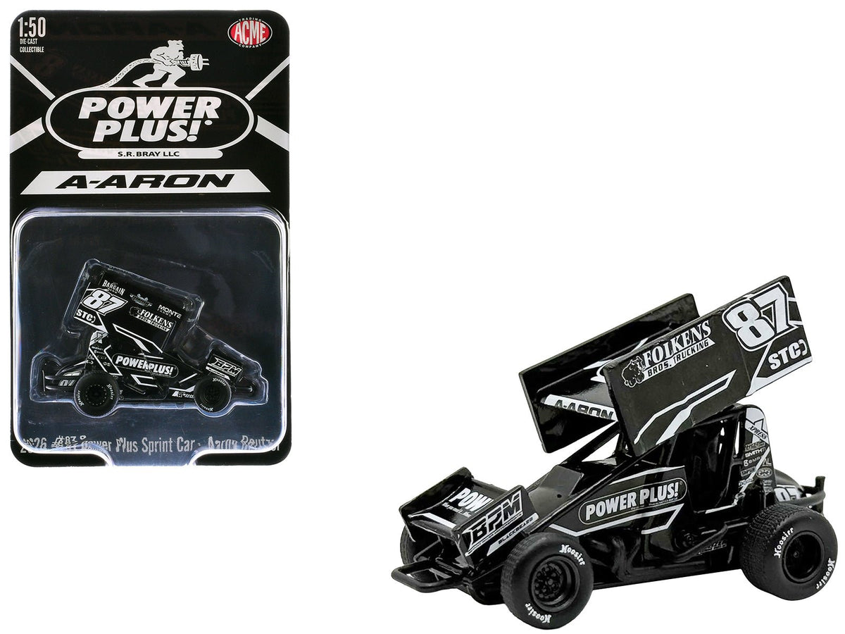 Winged Sprint Car #87 Aaron Reutzel "Power Plus" Black (2026) 1/50 Diecast Model Car by ACME-Acme-ModelCars.com
