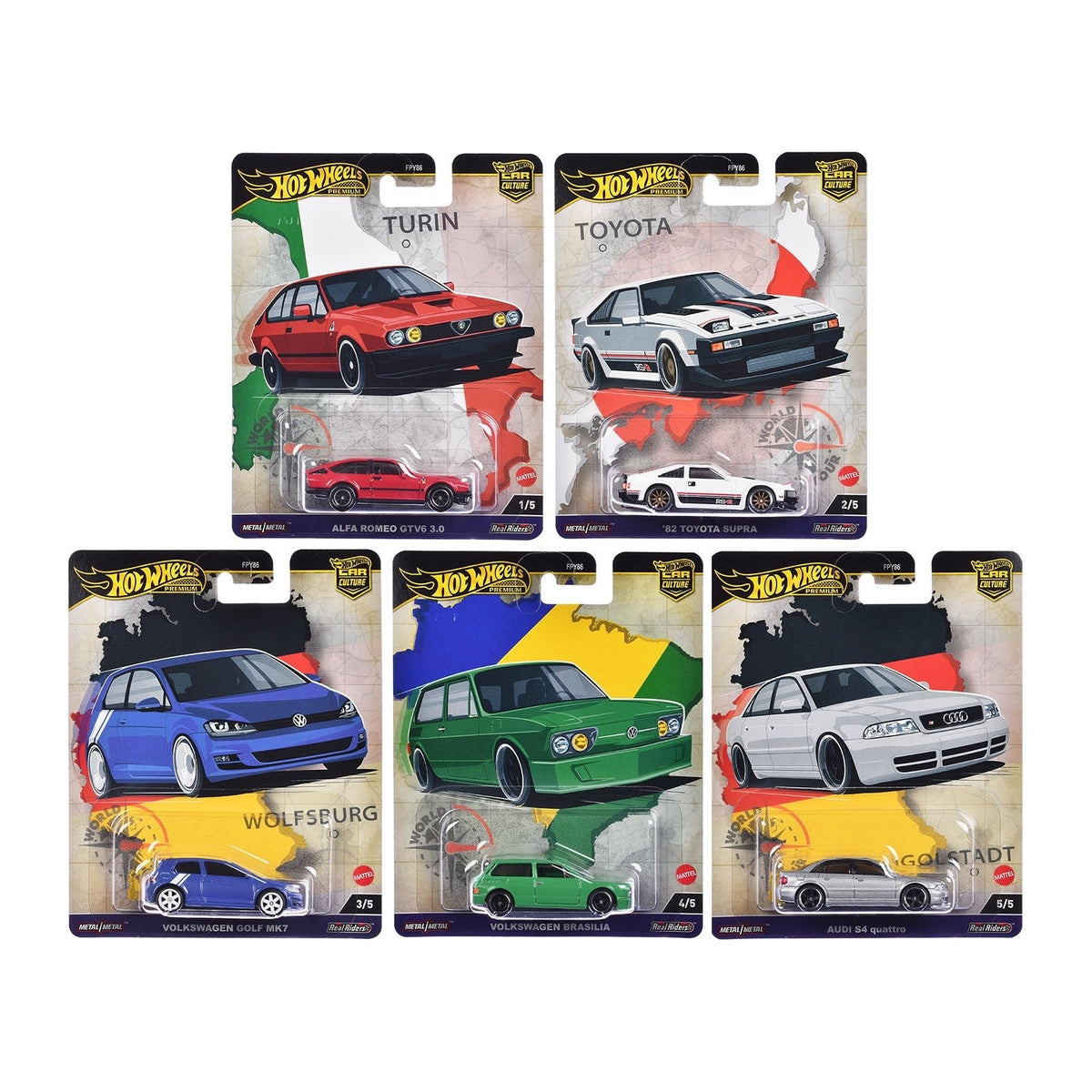 "World Tour" 5 piece Set "Car Culture" 2024 Series A Diecast Model Cars by Hot Wheels-Hotwheels-ModelCars.com