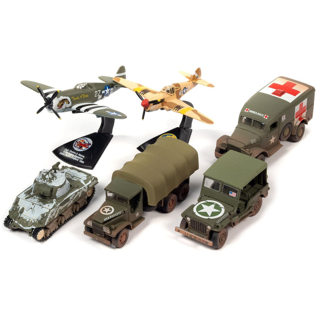 "WWII Warriors: European Theater" Military 2022 Set B of 6 pieces Release 2 Limited Edition to 2000 pieces Worldwide Diecast Model Cars by Johnny Lightning-Johnny Lightning-ModelCars.com