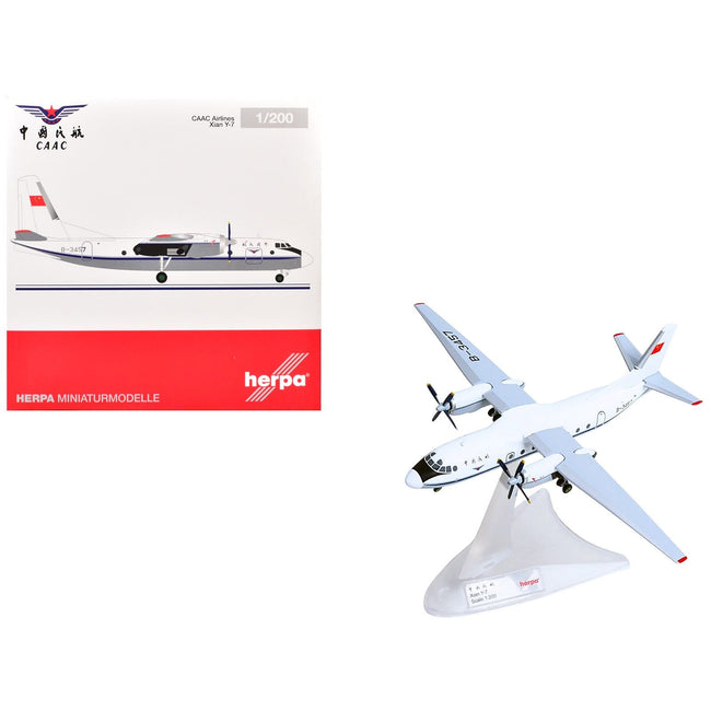 Xian Y-7 Commercial Aircraft "CAAC Airlines" (B-3457) White with Blue Stripes 1/200 Diecast Model by Herpa-Herpa-ModelCars.com