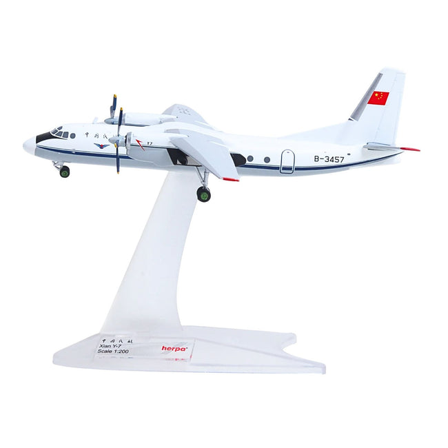 Xian Y-7 Commercial Aircraft "CAAC Airlines" (B-3457) White with Blue Stripes 1/200 Diecast Model by Herpa-Herpa-ModelCars.com