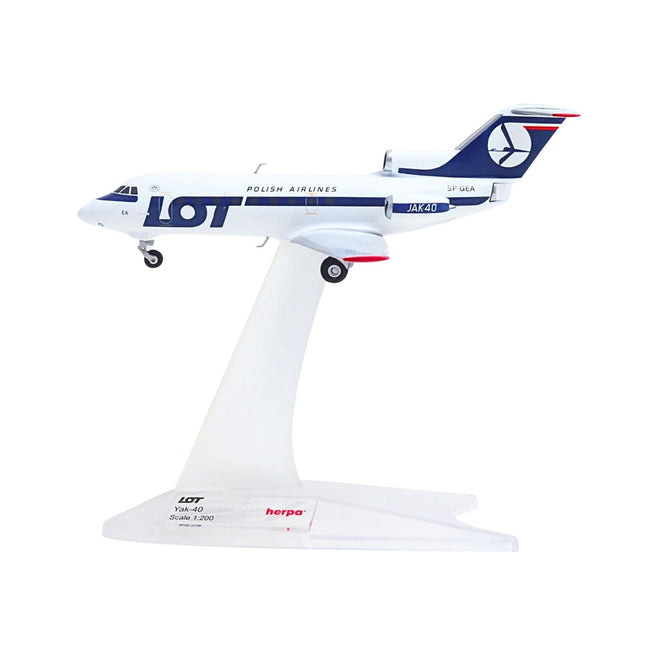 Yakovlev Yak-40 Commercial Aircraft "LOT Polish Airlines" (SP-GEA) White with Blue Stripes and Tail 1/200 Diecast Model by Herpa-Herpa-ModelCars.com