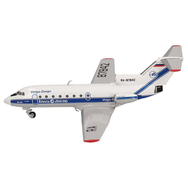 Yakovlev Yak-40 Commercial Aircraft "Volga-Dnepr Airlines" (RA-87842) White with Blue Stripes 1/200 Diecast Model Airplane by Herpa-Herpa-ModelCars.com