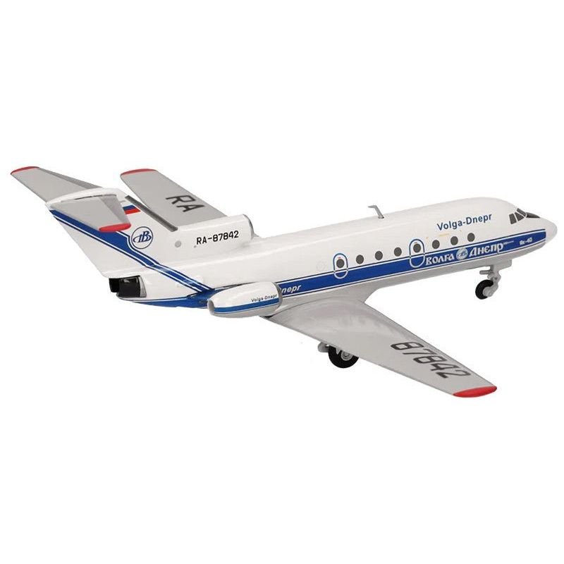 Yakovlev Yak-40 Commercial Aircraft "Volga-Dnepr Airlines" (RA-87842) White with Blue Stripes 1/200 Diecast Model Airplane by Herpa-Herpa-ModelCars.com
