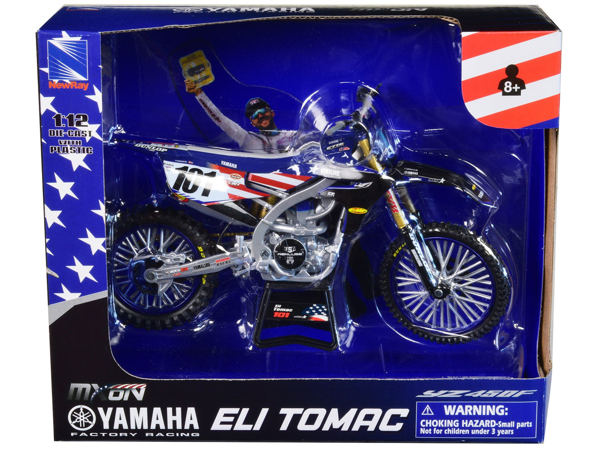Yamaha YZ450F Dirt Bike Motorcycle 101 Eli Tomac American Flag Livery "Motocross of Nations" 1/12 Model by New Ray-New Ray-ModelCars.com