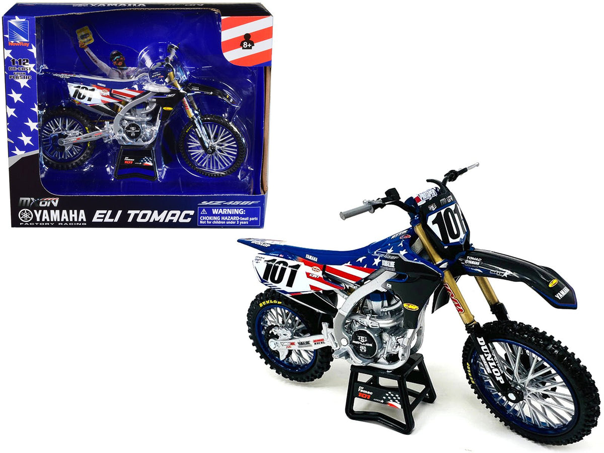 Yamaha YZ450F Dirt Bike Motorcycle 101 Eli Tomac American Flag Livery "Motocross of Nations" 1/12 Model by New Ray-New Ray-ModelCars.com