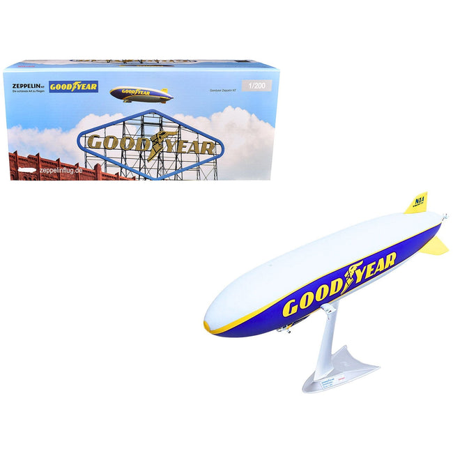 Zeppelin NT Aircraft "Goodyear Blimp - Wingfoot One" (N1A) Gray and Blue with Yellow Stripes 1/200 Diecast Model by Herpa-Herpa-ModelCars.com