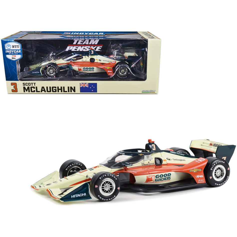 Dallara IndyCar #3 Scott McLaughlin "Good Ranchers" Team Penske (Road Course Configuration) "NTT IndyCar Series" (2023) 1/18 Diecast Model Car by Greenlight