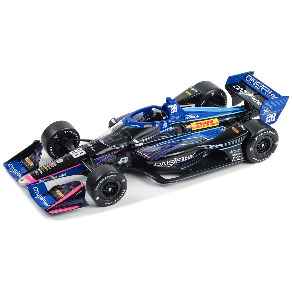 Dallara IndyCar #28 Romain Grosjean "DNSFilter" Andretti Autosport (Road Course Configuration) "NTT IndyCar Series" (2023) 1/18 Diecast Model Car by Greenlight