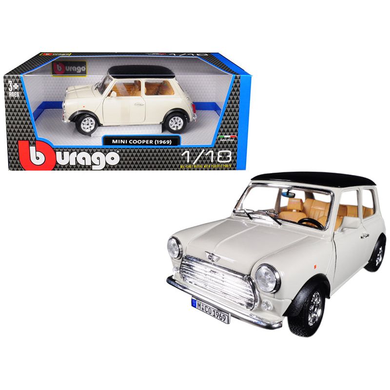 1969 Mini Cooper Beige with Black Top 1/18 Diecast Model Car by Bburago