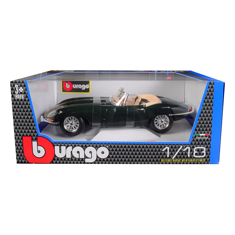 1961 Jaguar E Type Convertible Green 1/18 Diecast Model Car by Bburago