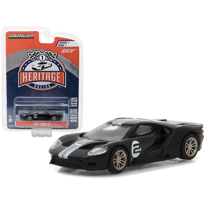 2017 Ford GT Black #2 - Tribute to 1966 Ford GT40 MK II #2 Racing Heritage Series 1 1/64 Diecast Model Car by Greenlight