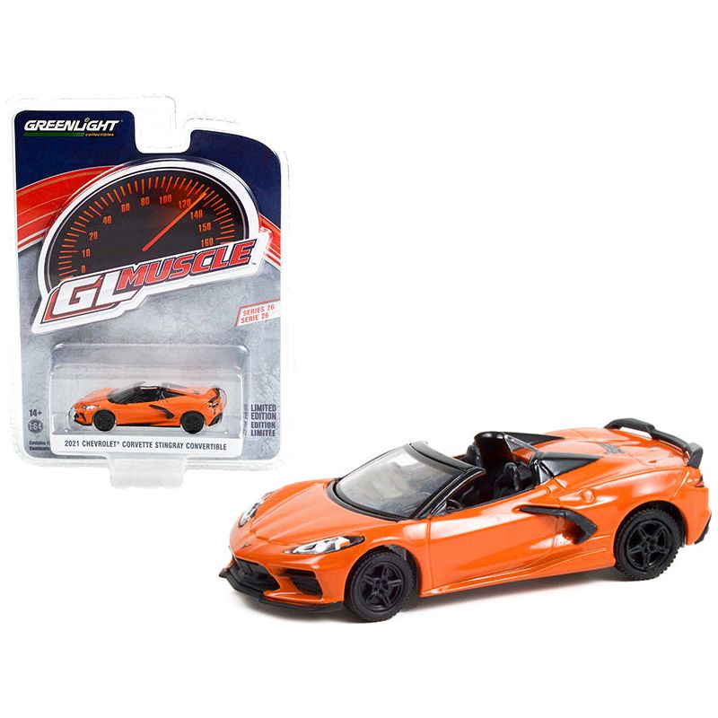 2021 Chevrolet Corvette Stingray Convertible Sebring Orange Metallic "Greenlight Muscle" Series 26 1/64 Diecast Model Car by Greenlight