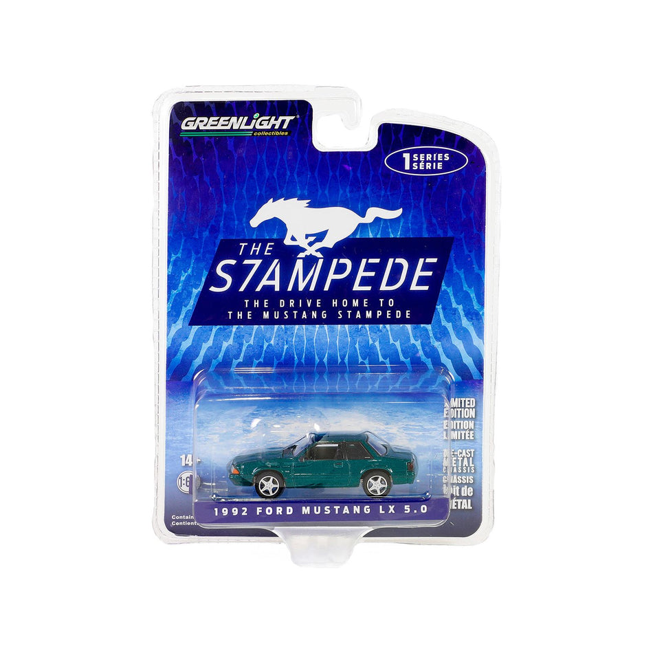 1992 Ford Mustang LX 5.0 Deep Emerald Green Metallic "The Drive Home to the Mustang Stampede" Series 1 1/64 Diecast Model Car by Greenlight