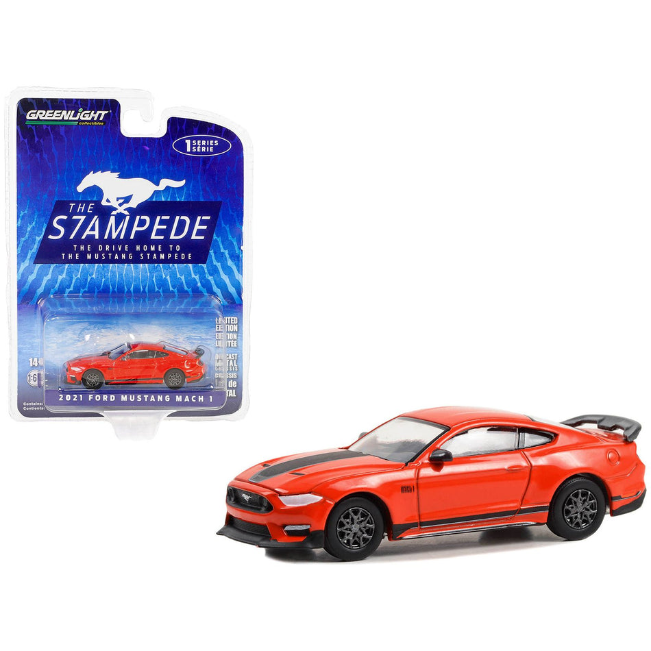 2021 Ford Mustang Mach 1 Race Red with Black Stripes "The Drive Home to the Mustang Stampede" Series 1 1/64 Diecast Model Car by Greenlight