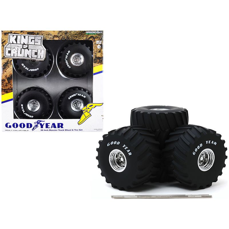 66-Inch Monster Truck "Goodyear" Wheels and Tires 6 piece Set "Kings of Crunch" 1/18 by Greenlight