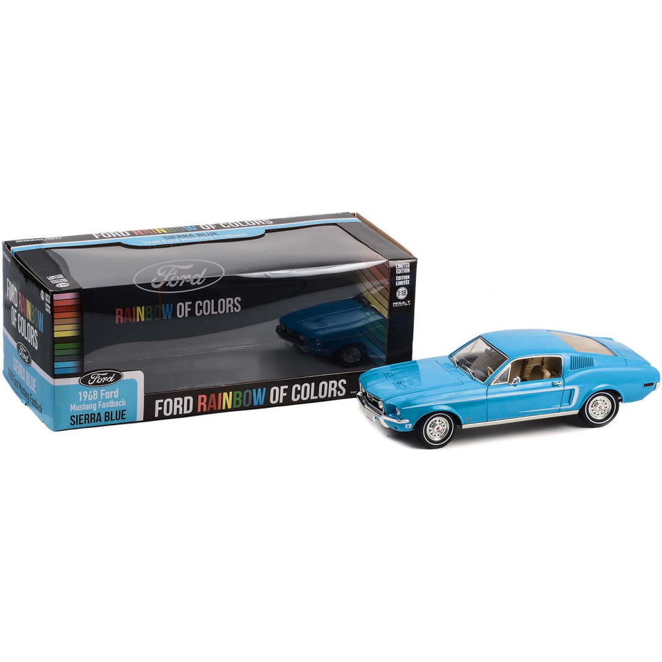 1968 Ford Mustang Fastback Sierra Blue "Ford Rainbow Of Colors - West Coast USA Special Edition Mustang" 1/18 Diecast Car Model by Greenlight