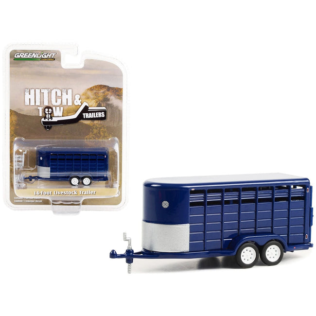 14-Foot Livestock Trailer Dark Blue "Hitch & Tow Trailers" Series 1/64 Diecast Model by Greenlight-Greenlight-ModelCars.com