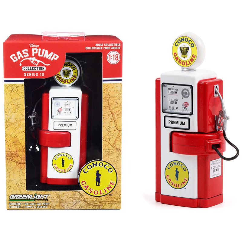 1948 Wayne 100-A Gas Pump "Conoco Gasoline" Red and White "Vintage Gas Pumps" Series 10 1/18 Diecast Model by Greenlight