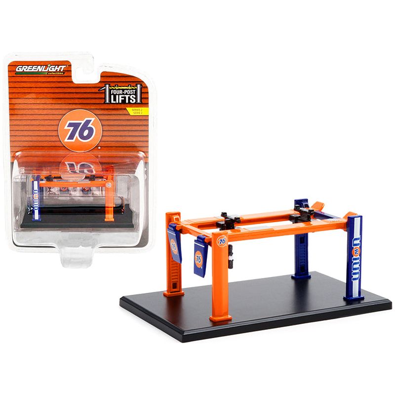 Adjustable Four-Post Lift "Union 76" Orange and Blue "Four-Post Lifts" Series 2 1/64 Diecast Model by Greenlight