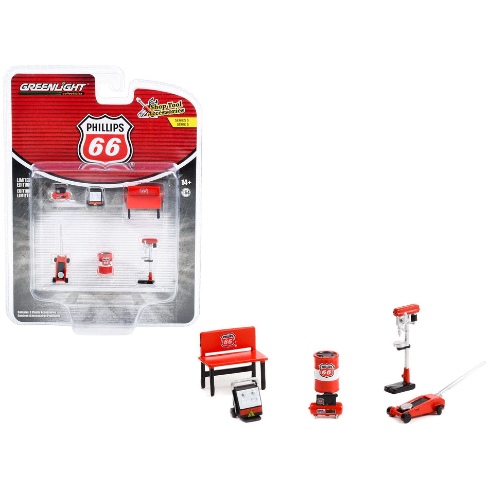 "Phillips 66" 6 piece Shop Tools Set "Shop Tool Accessories" Series 5 1/64 Models by Greenlight