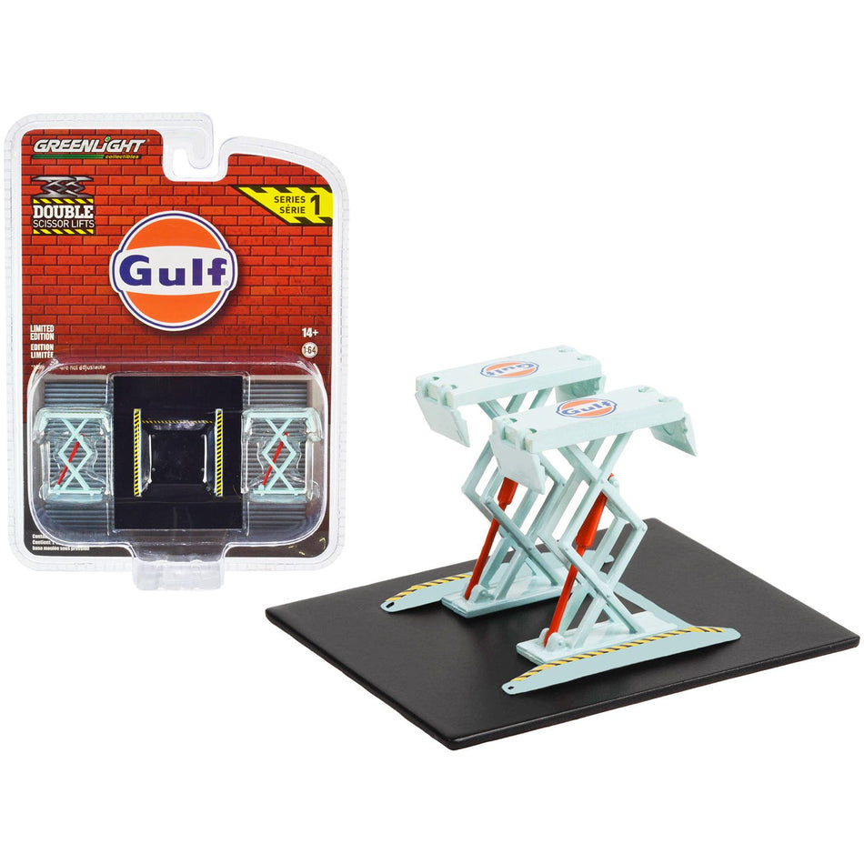 Automotive Double Scissor Lift "Gulf Oil" Light Blue "Double Scissor Lifts" Series 1 1/64 Diecast Model by Greenlight