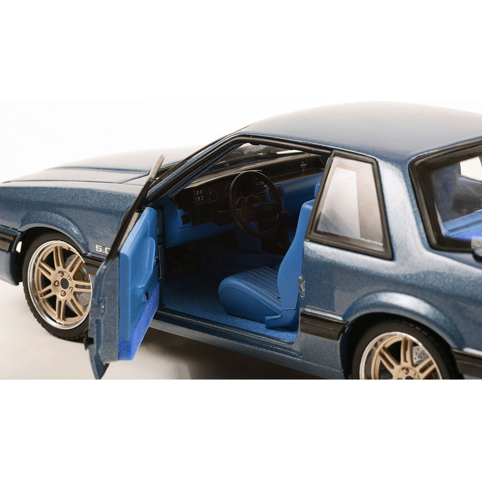 1989 Ford Mustang 5.0 LX Shadow Blue Metallic with Custom 7-Spoke Wheels and Blue Interior "Detroit Speed Inc." Limited Edition to 996 pieces Worldwide 1/18 Diecast Model Car by GMP