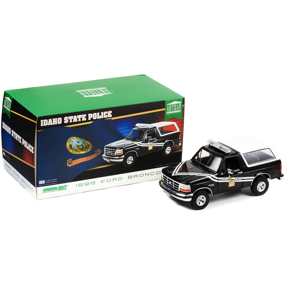 1996 Ford Bronco Black and White "Idaho State Police" "Artisan Collection" 1/18 Diecast Model Car by Greenlight