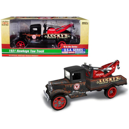 1931 Hawkeye "Texaco" Tow Truck "Lucky's Garage & Towing" Unrestored 8th in the Series "U.S.A. Series Utility - Service - Advertising" 1/34 Diecast Model by Auto World - Autoworld - ModelCars.com