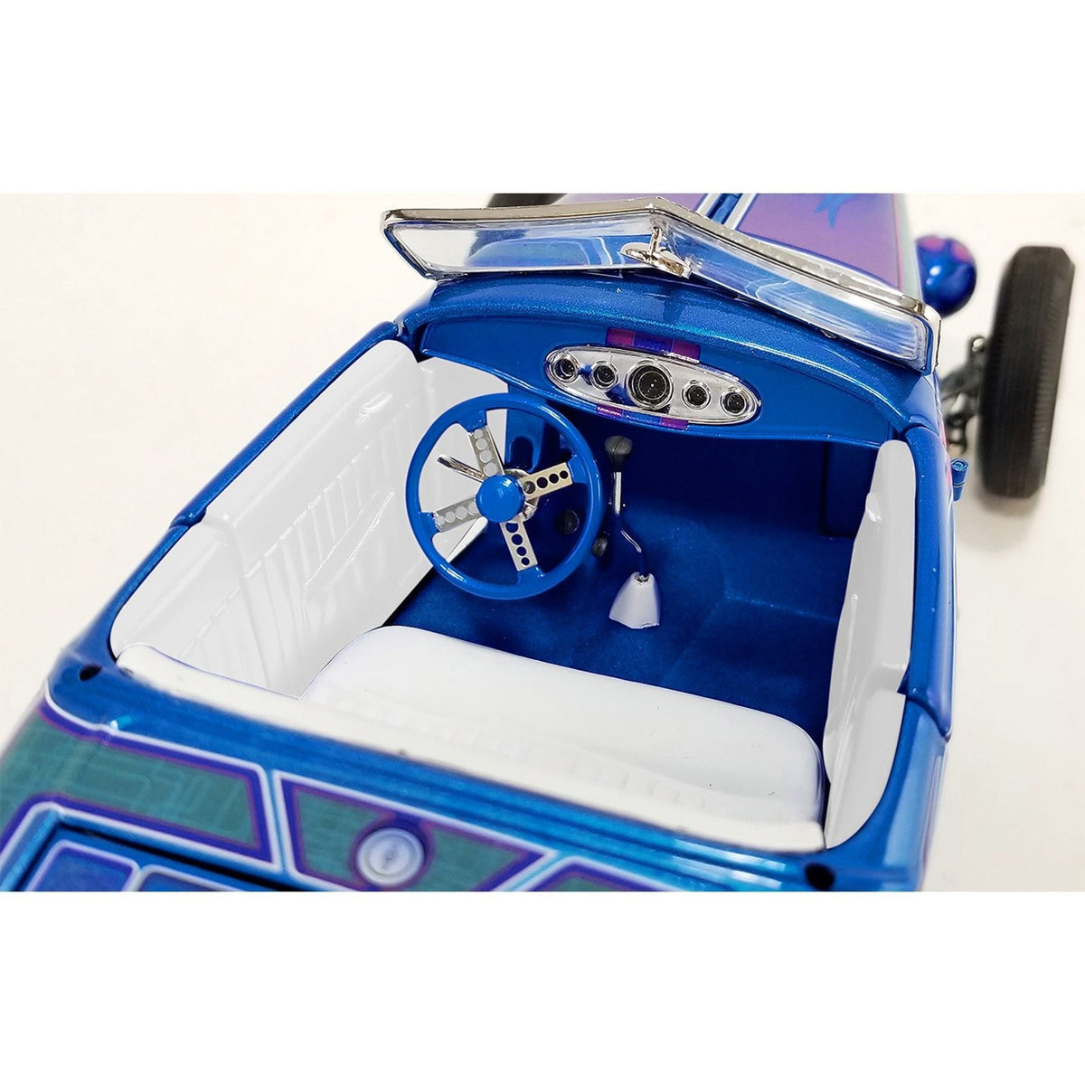 1932 Ford Roadster Hot Rod Blue Metallic with Flames and White Interior Limited Edition to 468 pieces Worldwide 1/18 Diecast Model Car by ACME-Acme-ModelCars.com