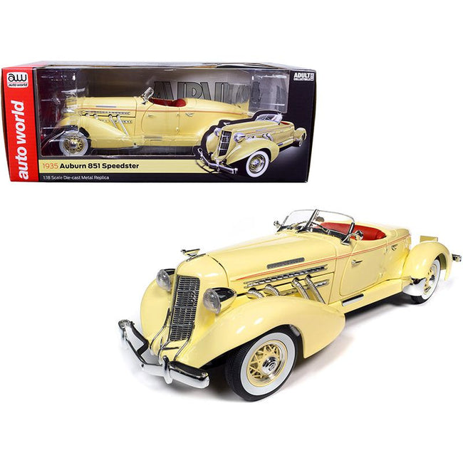 1935 Auburn 851 Speedster Cream with Red Interior 1/18 Diecast Model Car by Auto World - Autoworld - ModelCars.com