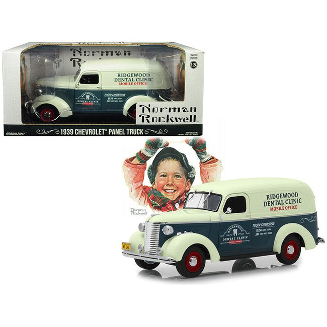 1939 Chevrolet Panel Truck "Ridgewood Dental Clinic" "Norman Rockwell Delivery Vehicles" Series Dark Gray and White 1/24 Diecast Model Car by Greenlight-Greenlight-ModelCars.com