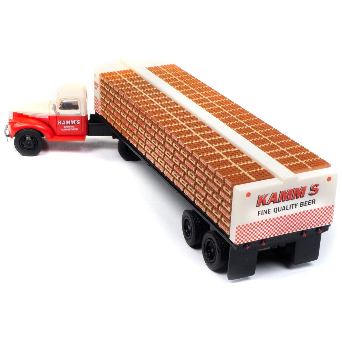 1941-1946 Chevrolet Tractor Red and White with Flatbed Bottle Trailer "Kamm's Beer" "Mini Metals" Series 1/87 (HO) Scale Model Car by Classic Metal Works-Classic Metal Works-ModelCars.com