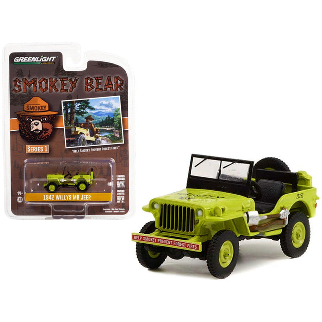 1942 Willys MB Jeep Bright Green "Help Smokey Prevent Forest Fires" "Smokey Bear" Series 1 1/64 Diecast Model Car by Greenlight - Greenlight - ModelCars.com