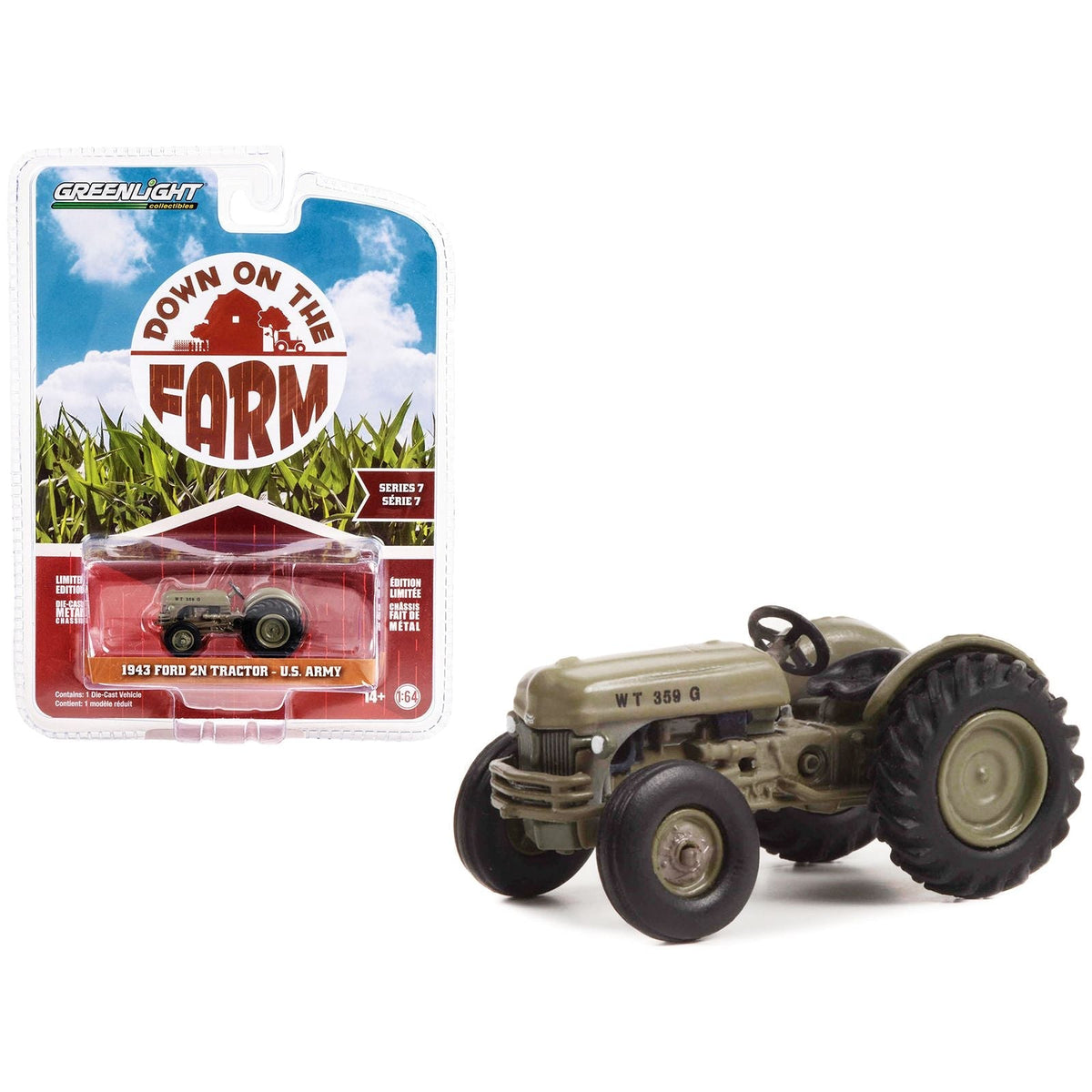 1943 Ford 2N Tractor Brown "U.S. Army" "Down on the Farm" Series 7 1/64 Diecast Model by Greenlight-Greenlight-ModelCars.com
