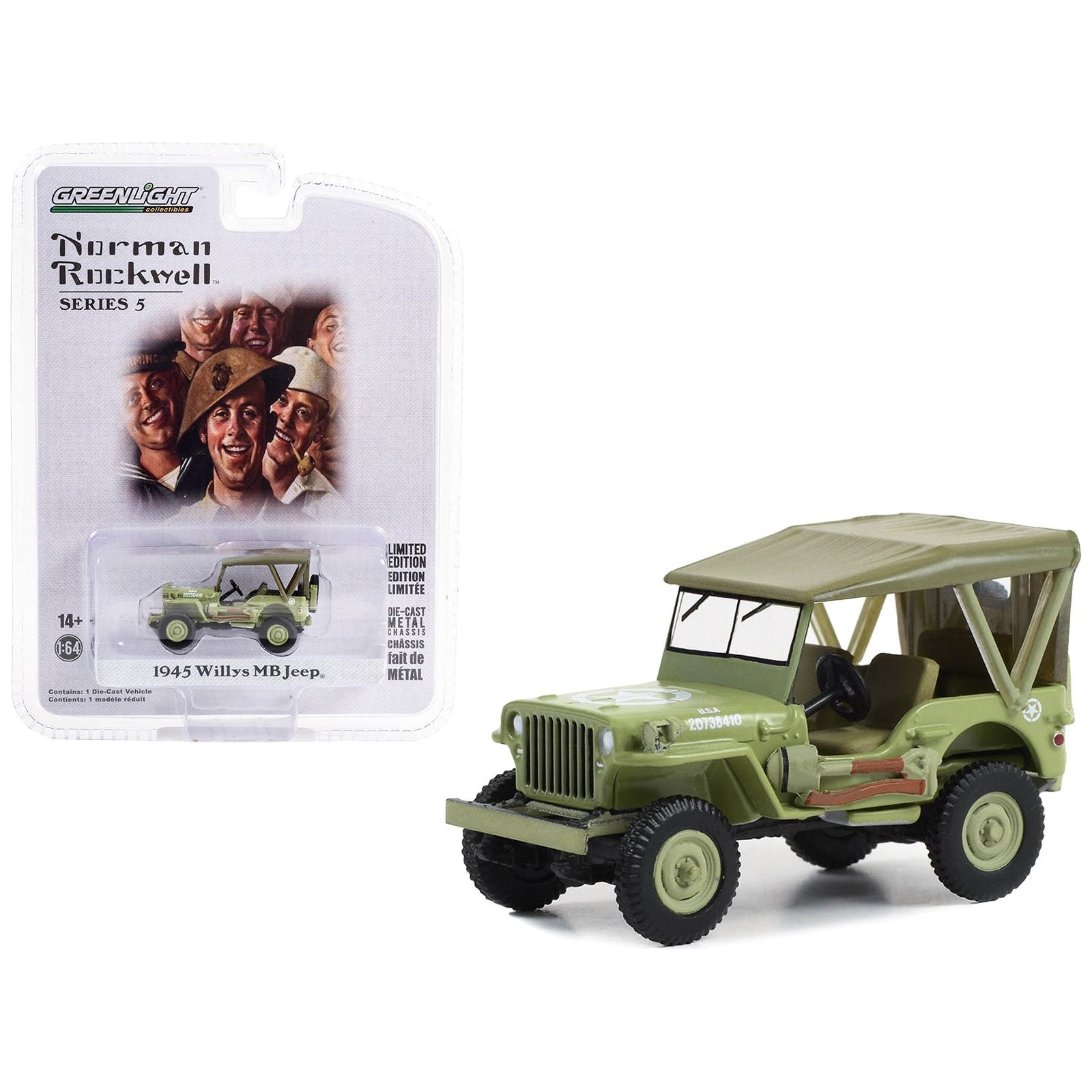1945 Willys MB Jeep Light Green "U.S. Army" "Norman Rockwell" Series 5 1/64 Diecast Model Car by Greenlight - Greenlight - ModelCars.com